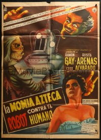9j0026 LA MOMIA AZTECA CONTRA EL ROBOT HUMANO Mexican poster 1957 funky sci-fi horror, cool art!