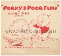 9j0035 PORKY'S POOR FISH snipe 1940 Looney Tune cartoon, great image of Porky Pig & fish, rare!