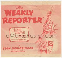 9j0037 WEAKLY REPORTER snipe 1944 art of cartoon Statue of Liberty wearing armband, ultra rare!