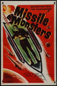 9j0369 MISSILE MONSTERS 1sh 1958 aliens bring destruction from the stratosphere, wacky sci-fi art!