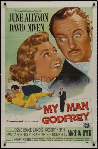 9j0388 MY MAN GODFREY 1sh 1957 close up artwork of June Allyson & butler David Niven!