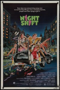 9j0391 NIGHT SHIFT 1sh 1982 Michael Keaton, Henry Winkler, sexy girls in hearse art by Mike Hobson!