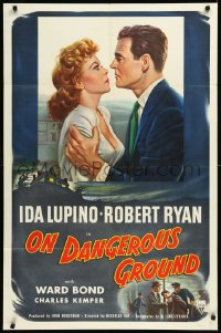 9j0400 ON DANGEROUS GROUND 1sh 1951 Nicholas Ray noir classic, art of Robert Ryan & Ida Lupino!