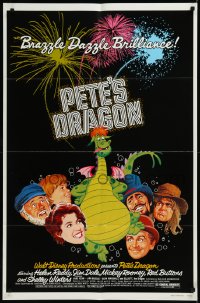 9j0409 PETE'S DRAGON 1sh 1977 Walt Disney, colorful art of cast headshots & dragon by Paul Wenzel!