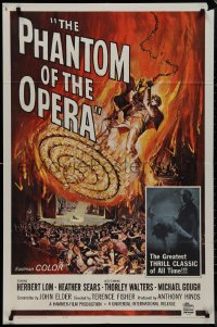 9j0410 PHANTOM OF THE OPERA 1sh 1962 Hammer horror, Herbert Lom, great fiery art by Reynold Brown!