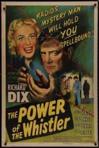 9j0417 POWER OF THE WHISTLER 1sh 1945 Richard Dix w/pretty Janis Carter will hold you spellbound!
