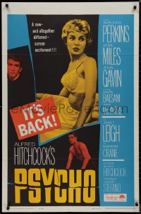 9j0421 PSYCHO 1sh R1965 half-dressed Janet Leigh, Anthony Perkins, Alfred Hitchcock classic!