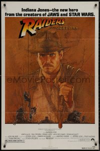 9j0427 RAIDERS OF THE LOST ARK 1sh 1981 great art of adventurer Harrison Ford by Richard Amsel