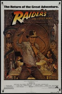 9j0428 RAIDERS OF THE LOST ARK 1sh R1982 great Richard Amsel art of adventurer Harrison Ford!