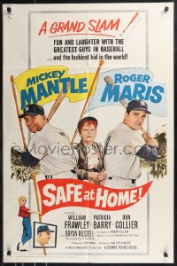 9j0455 SAFE AT HOME 1sh 1962 Mickey Mantle, Roger Maris, New York Yankees baseball, a grand slam!