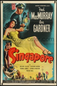 9j0470 SINGAPORE 1sh 1947 art of sexy full-length Ava Gardner + seaman Fred MacMurray with gun!