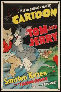 9j0474 SMITTEN KITTEN 1sh 1952 cartoon art of Jerry spying on Tom & his would-be girlfriend, rare!