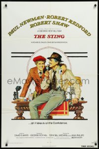 9j0489 STING 1sh 1974 great artwork of con men Paul Newman & Robert Redford by Richard Amsel!