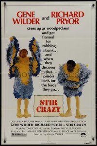 9j0490 STIR CRAZY 1sh 1980 Gene Wilder & Richard Pryor in chicken suits, directed by Sidney Poitier!