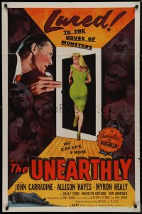 9j0526 UNEARTHLY 1sh 1957 John Carradine, sexy Sally Todd is lured to the house of monsters!