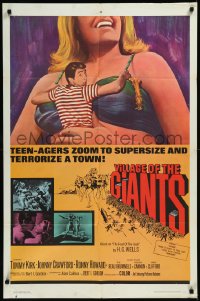 9j0532 VILLAGE OF THE GIANTS 1sh 1965 classic image of boy in gigantic sexy girl's cleavage!