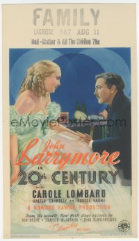9j0032 20th CENTURY mini WC 1934 c/u of John Barrymore & Carole Lombard, Howard Hawks, ultra rare!