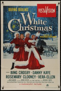 9j0544 WHITE CHRISTMAS 1sh 1954 art of Bing Crosby, Danny Kaye, Clooney, Vera-Ellen, w/white title!