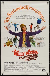 9j0550 WILLY WONKA & THE CHOCOLATE FACTORY 1sh 1971 Gene Wilder, it's scrumdidilyumptious!