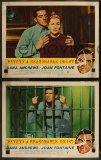 9j1021 BEYOND A REASONABLE DOUBT 8 LCs 1956 Fritz Lang directed noir, Dana Andrews & Joan Fontaine!