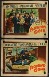 9j1129 FLOWING GOLD 4 LCs 1940 John Garfield, Frances Farmer & Pat O'Brien with oil rig workers!