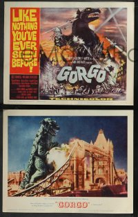 9j1044 GORGO 8 LCs 1961 with great title card art of monster terrorizing London by Joseph Smith!