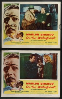 9j1063 ON THE WATERFRONT 8 LCs 1954 border art of Marlon Brando, sexy Eva Marie Saint, complete set!