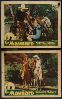9j1145 TRAILING TROUBLE 3 LCs 1937 cowboy Ken Maynard & Londa Andre on horses & in western action!