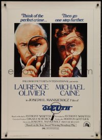 9k0124 SLEUTH 30x40 1972 close-ups of Laurence Olivier & Michael Caine with magnifying glasses!