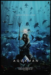 9k0621 AQUAMAN teaser DS 1sh 2018 DC, Jason Momoa in title role with great white sharks and more!