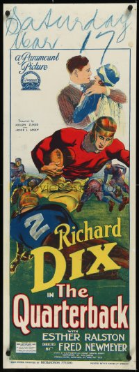 9k0003 QUARTERBACK long Aust daybill 1926 Richard Dix, football, Richardson Studio stone litho, rare!