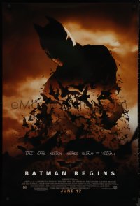 9k0645 BATMAN BEGINS advance 1sh 2005 June 17, image of Christian Bale's head surrounded by bats!
