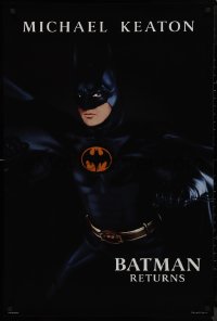 9k0648 BATMAN RETURNS teaser 1sh 1992 Burton, image of Michael Keaton in title role, undated design!