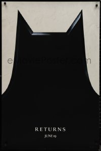 9k0650 BATMAN RETURNS teaser DS 1sh 1992 Burton, Keaton, cool partial bat symbol, dated design!