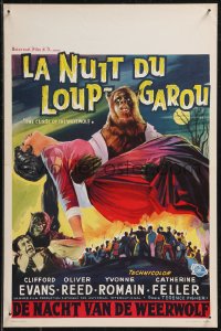 9k1226 CURSE OF THE WEREWOLF Belgian 1961 art of monster Oliver Reed with Yvonne Romain over mob!