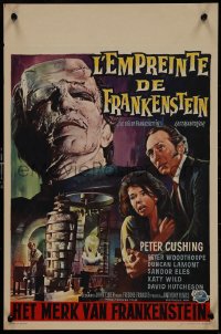 9k1231 EVIL OF FRANKENSTEIN Belgian 1964 Peter Cushing, best different monster artwork!