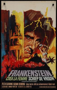 9k1232 FRANKENSTEIN CREATED WOMAN Belgian 1967 Peter Cushing, cool Paul Jamin horror artwork!