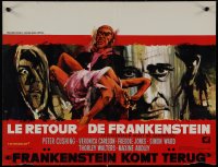 9k1233 FRANKENSTEIN MUST BE DESTROYED Belgian 1970 Ray artwork of Peter Cushing, monster & sexy girl