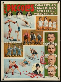 9k0108 PICCOLOS 28x38 German circus poster 1900s dwarfs as comedians, athletes & wrestlers, rare!