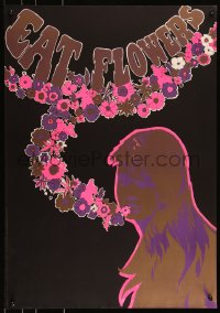 9k1145 EAT FLOWERS 20x29 Dutch commercial poster 1960s psychedelic Slabbers art of woman & flowers!