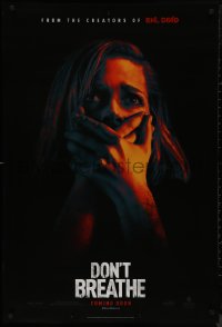 9k0726 DON'T BREATHE teaser DS 1sh 2016 super close-up of terrified Jane Levy, Fede Alvarez horror!
