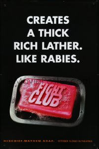 9k0745 FIGHT CLUB teaser 1sh 1999 Edward Norton & Brad Pitt, creates a rich lather, like rabies!