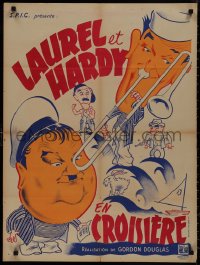 9k0575 SAPS AT SEA French 24x32 1940s wonderful different art of Laurel & Hardy, Hal Roach!