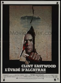 9k1467 ESCAPE FROM ALCATRAZ French 16x22 1979 cool artwork of Clint Eastwood busting out by Lettick!
