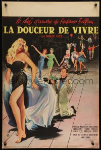 9k1494 LA DOLCE VITA French 16x24 1960 Federico Fellini, Mastroianni, sexy Ekberg by Yves Thos!