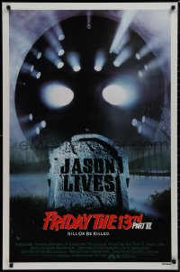 9k0761 FRIDAY THE 13th PART VI 1sh 1986 Jason Lives, cool image of hockey mask & tombstone!