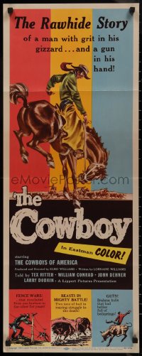 9k1558 COWBOY insert 1954 William Conrad narrates documentary about hell-raisin' & hard ridin' cowboys