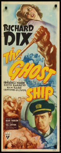 9k1565 GHOST SHIP insert 1943 Captain Richard Dix behind ship's wheel, incredibly sexy art, rare!