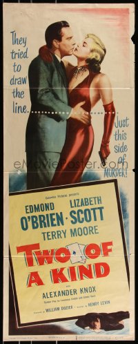 9k1588 TWO OF A KIND insert 1951 great image of sexy Lizabeth Scott & Edmond O'Brien, noir!