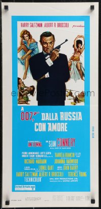 9k1628 FROM RUSSIA WITH LOVE Italian locandina R1980s art of Sean Connery as James Bond 007 with gun!